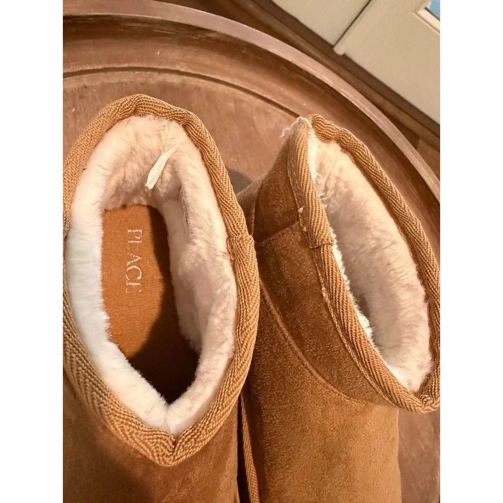 The Childrens Place Kids Faux Suede Fur Lined Ankle Boots Chestnut Brown Size 1